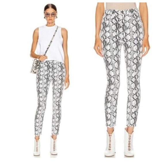 Frame Ali High Rise Skinny Cigarette Jeans Womens 27 Black Cream Python - Picture 12 of 12